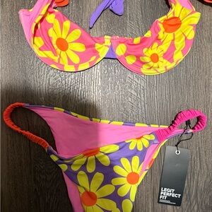 Women’s Neon Pink Floral Daisy Bikini Set Small ONEONE swimwear